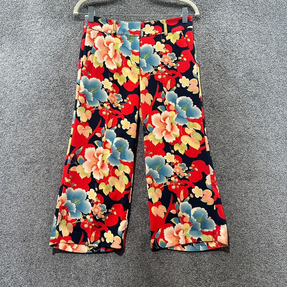 Ann Taylor Loft Cropped Trouser Pants Women 00P Floral Hi Rise Wide Leg Culottes